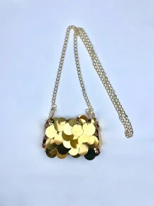 1 Pieza Bolso Cruzado De Moda De Pu Decorado Con Lentejuelas Doradas