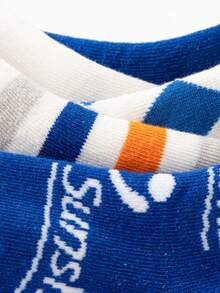 5 Chicos azul de cuadros de rayas diseño bloquear color con diseño de letra elástico cómodo Calcetines hasta mitad de pantorrilla , Fin de la primavera deporte informal estilo para para niños Zapatos de atletismo , de niño de moda de moda invierno Calcetines - Multicolor - Ver 5