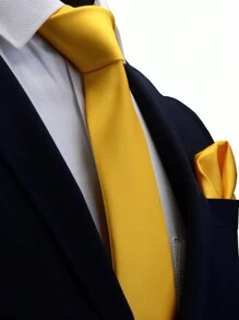 1 件男士 8 厘米亮黄色斜纹领带带口袋巾套装，非常适合婚礼和派对休闲男士领带