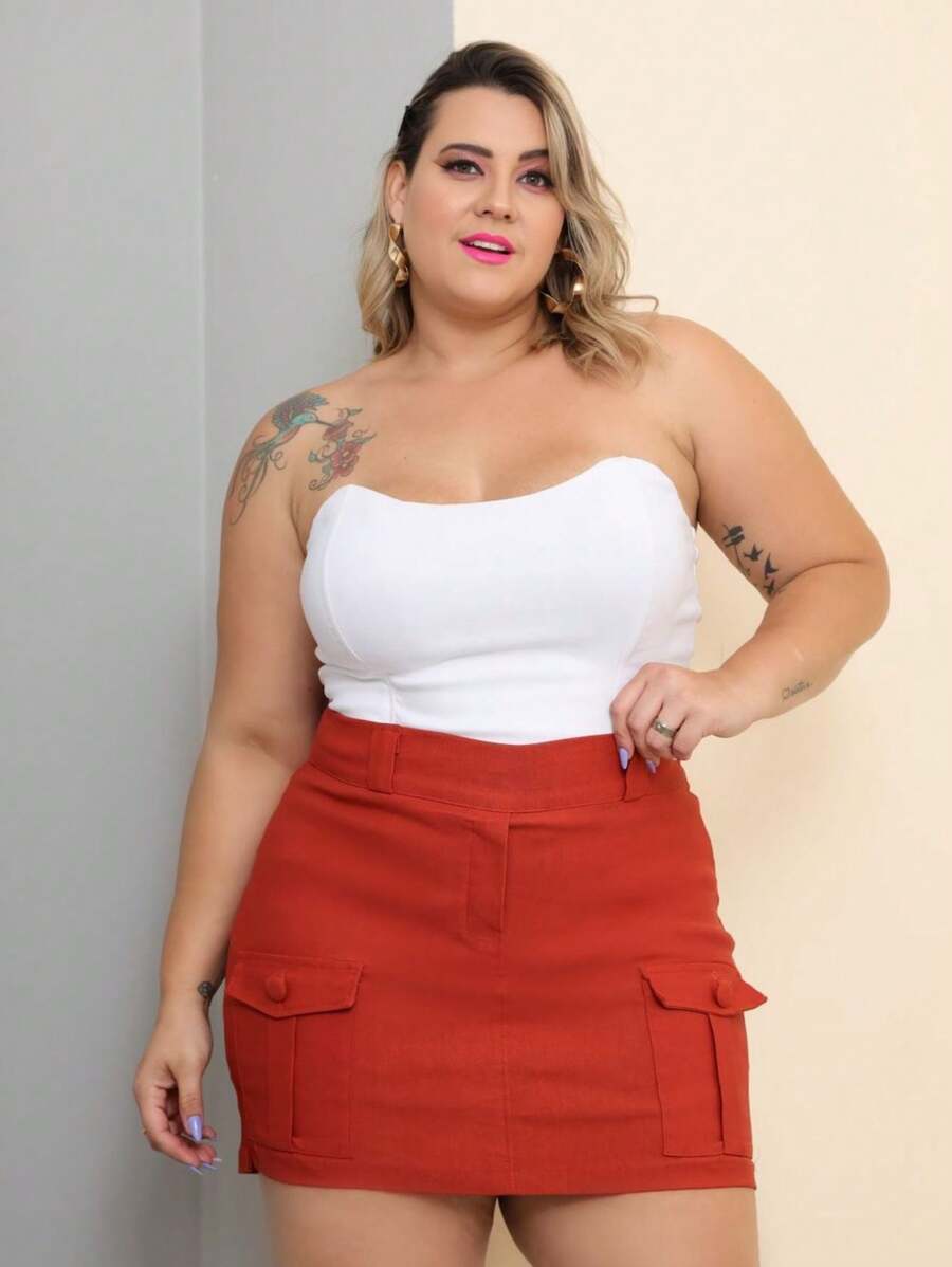 Plus Size Skirts - 杏色 - 查看 1