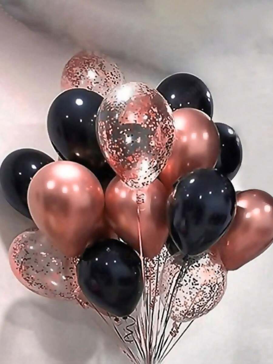 18pcs/Set Metallic Rose Gold & Black Balloons,Christmas - Rose Gold - View 1