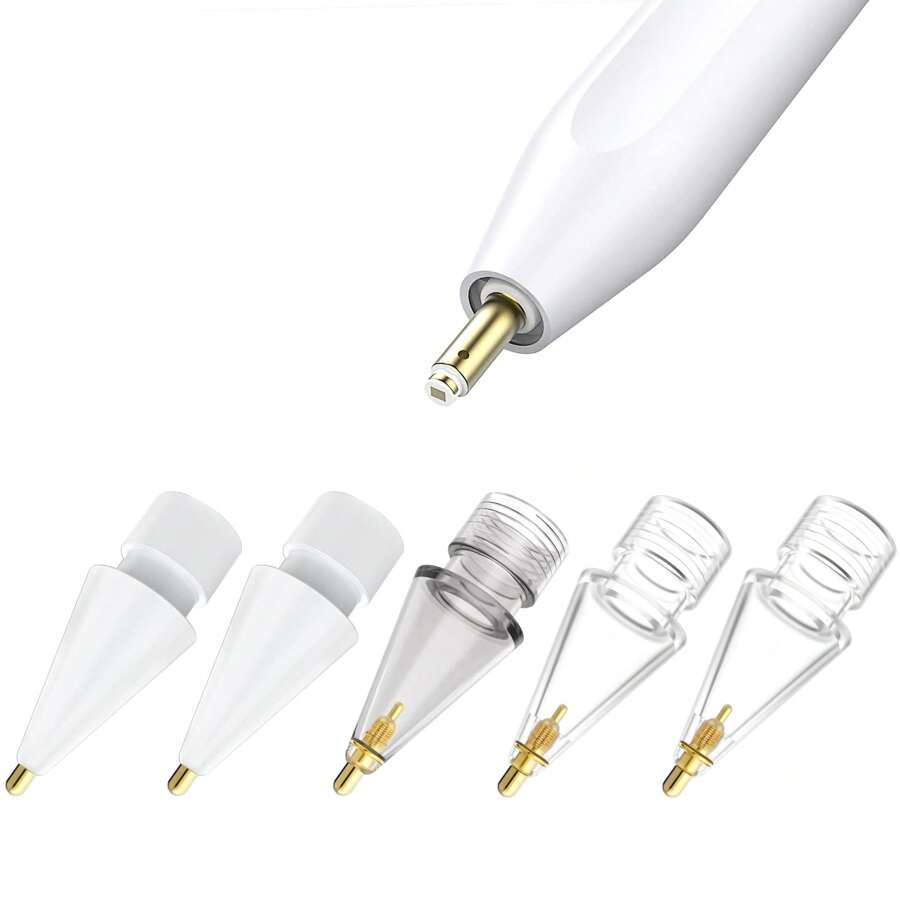 5pcs Durable Metal Pen Tip Set Compatible With Apple Pencil 1/2 Gen Stylus - White+Transparent Gray+Transparent - View 1