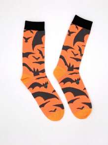 男士萬聖節蝙蝠圖案中筒襪 - 彩色 - 查看 3