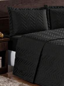 Kit Cortina 2 metros + Cobre leito Casal Padrão 03 peças - Preto - Visão 2