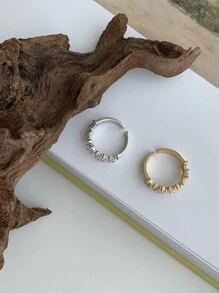 1個新娘伴娘可調節開口戒指，帶有階梯設計和反光效果，適合婚禮、情侶、約會、日常穿著皇家風格 - 金色 - 查看 8