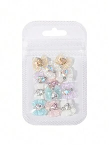 12 件/袋蝴蝶结指甲饰品装饰用心形水钻指甲，美甲小配件 - 彩色 - 查看 5