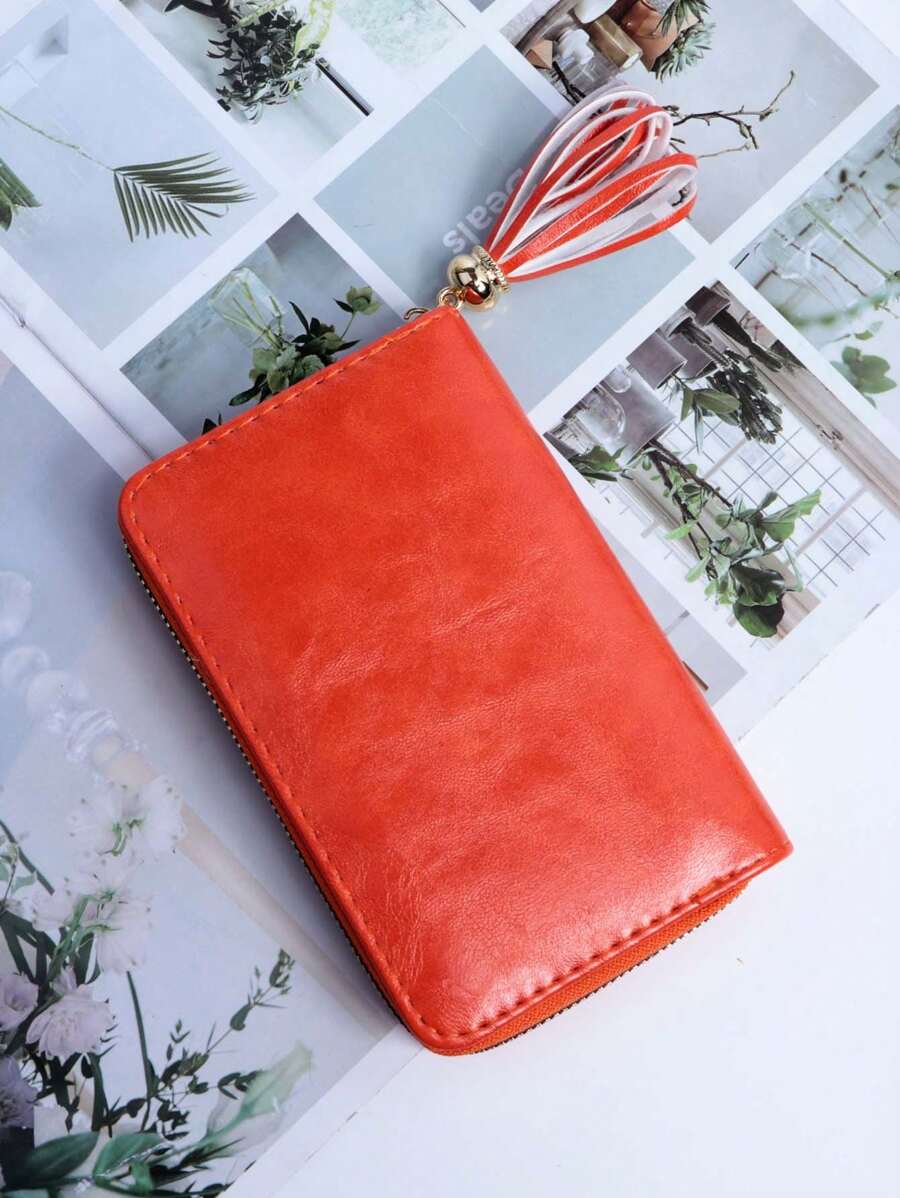 1pc Women's Orange Fashionable Pu Card Holder Wallet - Creative Design, Suitable For Daily Use And Carrying Out - Orange - View 1