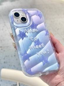Water Ripple & Silver Star Pattern Phone Case - Multicolor - View 4