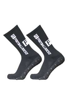 运动户外 1 双专业足球训练和比赛防滑硅胶袜子，透气吸汗，字母和圆圈设计 - 黑色 - 查看 4