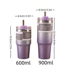 High-Grade Stainless Steel Car Cup With Rhinestone Coating, Insulated Straw Cup Large Capacity Coffee/Iced Beverage Cup, High Aesthetics And Large Capacity (Capacity Difference Is Approximately 20ml, Actual Product Received Shall Prevail) Water Bottle - Purple - View 2