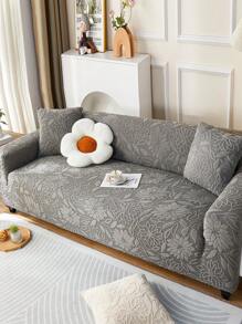 1pc Floral 3d Design Sofa Cover, Simple & Sweet Style Stretch Velvet Elastic Soft Sofa Cover, All-in-one Style Package Including Seat Cushion, Backrest And Armrest, Suitable For All Kinds Of Sofas, Four Seasons Available - Dark Grey - View 5