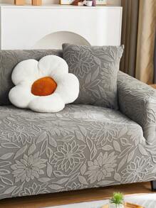 1pc Floral 3d Design Sofa Cover, Simple & Sweet Style Stretch Velvet Elastic Soft Sofa Cover, All-in-one Style Package Including Seat Cushion, Backrest And Armrest, Suitable For All Kinds Of Sofas, Four Seasons Available - Dark Grey - View 7