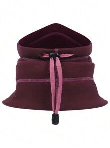 Sun Protective Anti UV 1pc Winter Windproof & Warm Drawstring Neck Gaiter For Skiing And Commute - Burgundy - View 5