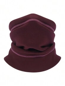 Sun Protective Anti UV 1pc Winter Windproof & Warm Drawstring Neck Gaiter For Skiing And Commute - Burgundy - View 2