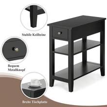 Bedside Table With 3 Levels, Side Table With Drawer & 2 Open Shelves, Modern Bedside Table For Bedroom, Living Room, Narrow And Space-Saving, Choice Of Colors - 黑色 - 查看 3