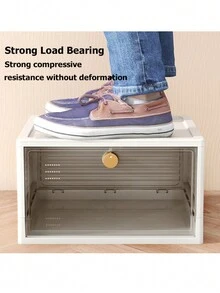 透明鞋盒,塑料加厚可折疊防塵收納容器,可堆疊組合 - 咖啡棕 - 查看 3