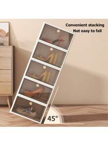 透明鞋盒,塑料加厚可折疊防塵收納容器,可堆疊組合 - 咖啡棕 - 查看 4