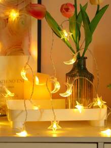 1 szt. 1,5/3/6 m 10/20/40 Led Star & Moon Fairy String Lights, ciepła biel, do biwakowania na zewnątrz, namiotu, pokoju, festiwali, romantycznej dekoracji, atmosfery, układu sceny, świątecznego wystroju, świątecznego prezentu, święta dziękczynienia, ozdoby choinkowe, świątecznego światła, wystroju sypialni, wystroju domu, dekoracji imprezowych, świąt, festiwalu, wystroju pokoju