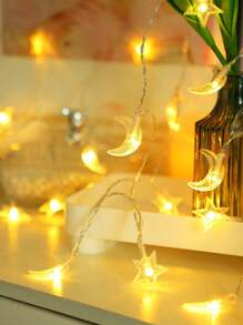 1 szt. 1,5/3/6 m 10/20/40 Led Star & Moon Fairy String Lights, ciepła biel, do biwakowania na zewnątrz, namiotu, pokoju, festiwali, romantycznej dekoracji, atmosfery, układu sceny, świątecznego wystroju, świątecznego prezentu, święta dziękczynienia, ozdoby choinkowe, świątecznego światła, wystroju sypialni, wystroju domu, dekoracji imprezowych, świąt, festiwalu, wystroju pokoju