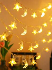 1 szt. 1,5/3/6 m 10/20/40 Led Star & Moon Fairy String Lights, ciepła biel, do biwakowania na zewnątrz, namiotu, pokoju, festiwali, romantycznej dekoracji, atmosfery, układu sceny, świątecznego wystroju, świątecznego prezentu, święta dziękczynienia, ozdoby choinkowe, świątecznego światła, wystroju sypialni, wystroju domu, dekoracji imprezowych, świąt, festiwalu, wystroju pokoju