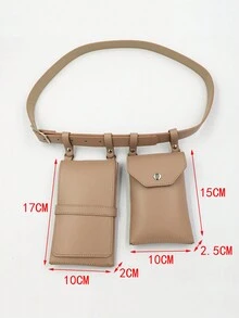 2入組女士腰包,街頭搞笑包,pu皮手機腰帶袋,女性時尚斜挎胸包,包括腰帶 - 杏色 - 查看 3