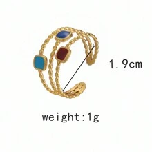 Dellgoo 1pc Cute & Sweet Stainless Steel Openwork Line Detail Square Oil Drop Ring - Multicolor - View 5