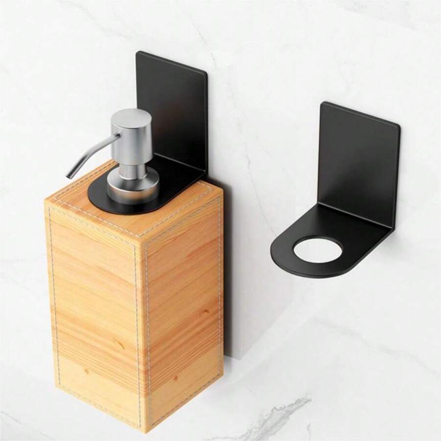 2 cái/gói Gắn trên tường Máy tạo xà phòng Giá đỡ , Nhôm không gian Chống gỉ , Cao Chịu tải , Vòi hoa sen trong phòng tắm Gel Chai Giá đỡ , Tay Dấu ngoặc - màu đen - Xem 1