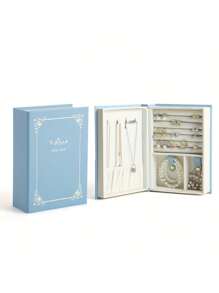 1pc Magnetic Flip Top Jewelry Box - Diary Shaped Organizer for Bracelets, Studs, Necklaces, and Rings - Blue - View 3