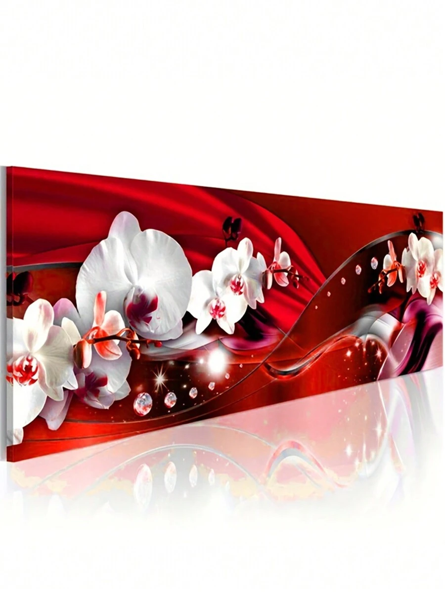 1入套90x30cm 紅色蘭花鉆石畫 Diy 文化石 5d 鑽石繡花 十字繡大型抽象藝術家居裝飾 聖誕節禮物 - 彩色 - 查看 1