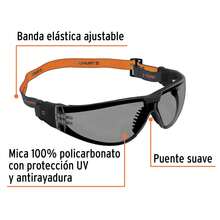 Safety Glasses, Gray With Elastic Band, Active - Black - View 2