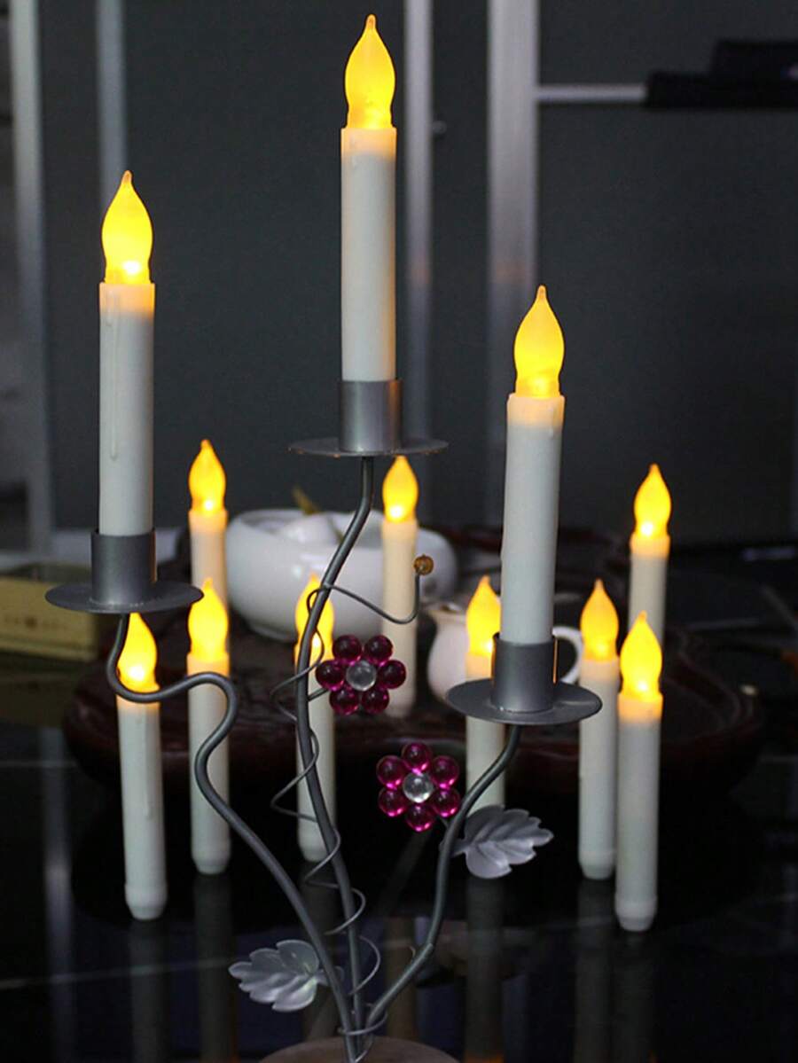 圣诞节12件套LED电子烛台，带烛台支架，适用于圣诞节、万圣节家居装饰，新年礼物