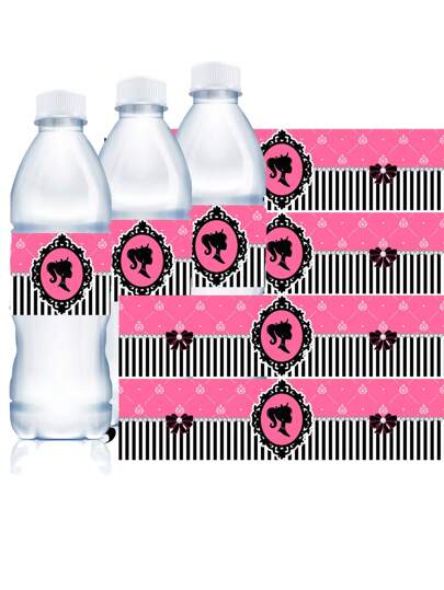 10/500 piezas Etiquetas para botellas de agua con diseño de niña princesa rosa para decoración de fiesta de cumpleaños, baby shower y boda