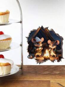 1入組3d老鼠洞牆貼,可愛露營老鼠自粘牆貼,有趣的動物卡通藝術可拆卸貼紙,適用於臥室,宿舍 - 彩色 - 查看 2