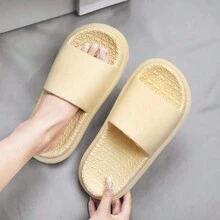 1 Par Chinelas De Baño Antideslizantes Para Mujer, Suela De Palomitas De Maíz Suave, Sandalias Abiertas Para Interiores - Beis - Ver 8