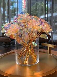 1入/5入組金箔星空玫瑰，浪漫不凋零的情人節或生日禮物，附帶彩色閃爍燈光 - 炫彩 - 查看 1