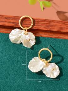 Faux Pearl Shell Drop Earrings - Yellow Gold - View 3