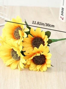 1 PC 6 Đầu Nhựa Hoa Hướng Dương Nhân Tạo Hoa Cưới Cảnh Nhà Ngoài Trời Sân Cắm Hoa Trang Trí - Màu vàng - Xem 3