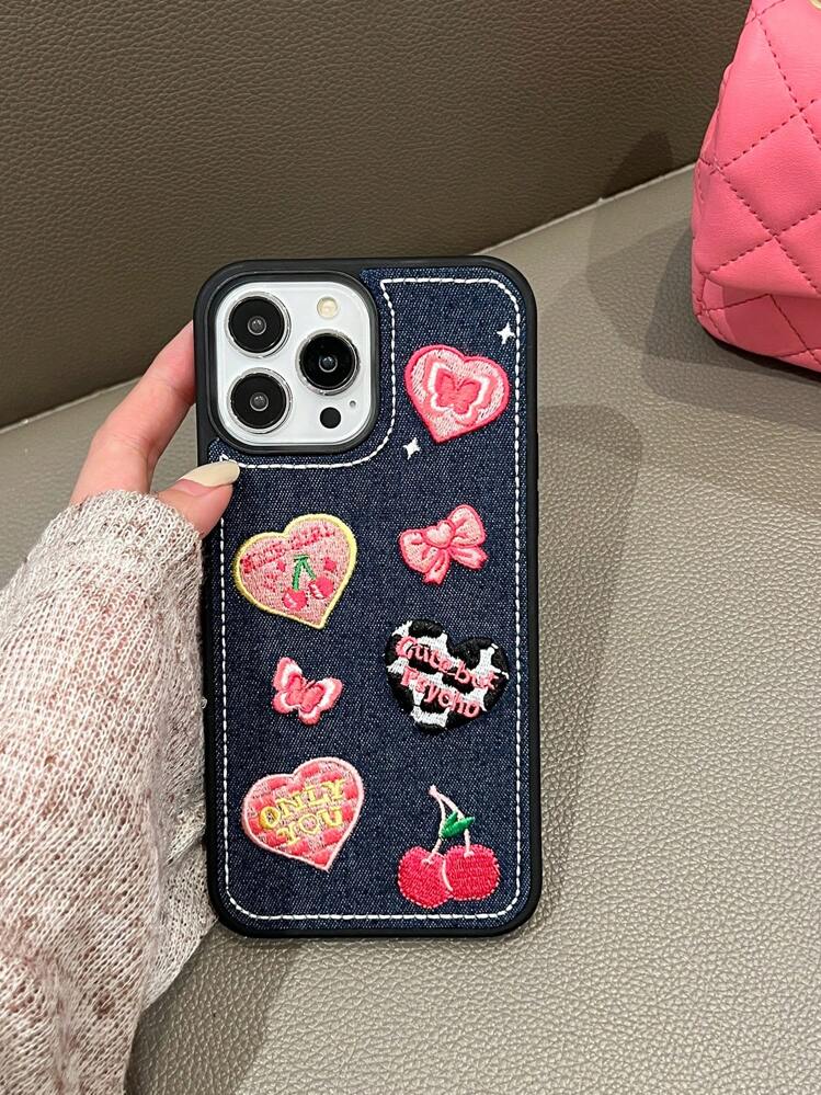 ロラライハリス♡ブラックWデニム♡刺繍のスマホポシェット♡Sew Girls ロラライハリス♡ブラックWデニム♡刺繍のスマホポシェット♡Sew