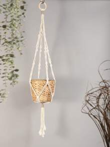 1pc/2pcs Bohemian Handmade Colorful Cotton Rope Woven Hanging Basket, Multipurpose Net Bag (Plant Pot Not Included) - Beige - View 2