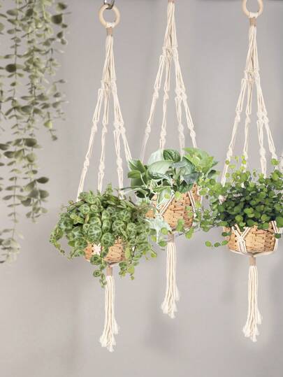1pc/2pcs Bohemian Handmade Colorful Cotton Rope Woven Hanging Basket, Multipurpose Net Bag (Plant Pot Not Included)