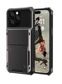 Father's Day Compatible With Iphone Samsung Case With Card Holder[Store 5 Cards] Dual Layer Heavy Duty Shockproof Wallet Case With Hidden Card Slot Large Storage Cover - Grey - View 2