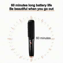 2 In 1 Electric Hair Brush Comb, Usb Rechargeable Straightener, 3 Gears With Lcd Display Screen, Ptc Heating - Black - View 6