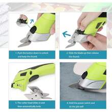 YUZES Tijeras eléctricas de 1 pieza con cabezal de corte doble, cargador UE/EE. UU., cortadora eléctrica inalámbrica duradera de acero de tungsteno multiusos portátil de 4 V para tela, papel, cartón, proyectos de bricolaje - Verde - Ver 4