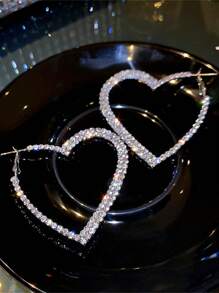 1 對時尚心形水鑽圈形耳環 - 銀色 - 查看 3