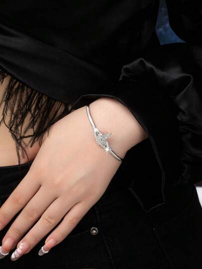 1pc Simple & Personalized Rhinestone Pave Design Fashionable Planet Shaped Bracelet For Women