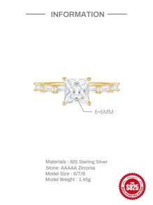 1入組經典六爪爪鑲立方氧化鋯圓環適合女士,S925純銀,理想適用於訂婚和婚禮