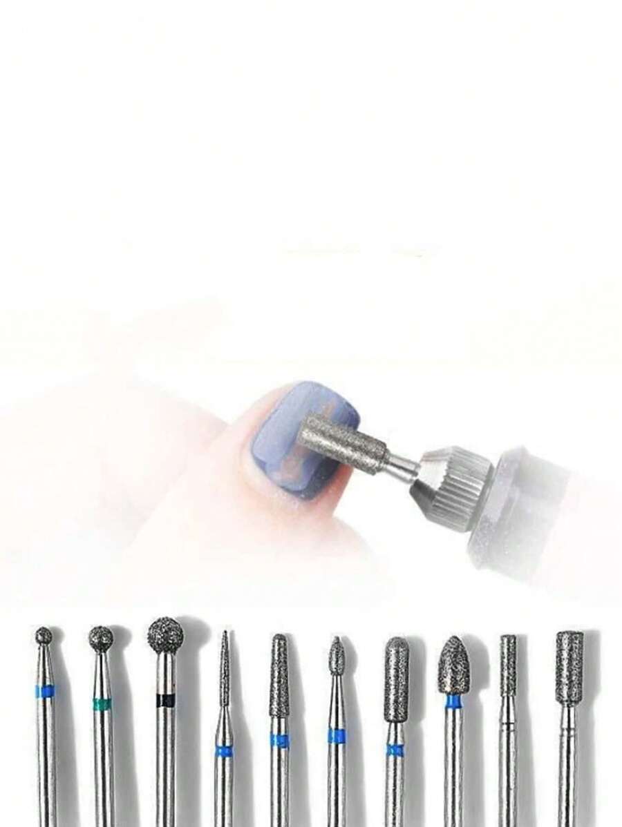 美甲鑽頭套裝,10入組美甲鑽頭套裝,修甲魚鱗清除工具,適用於亞克力凝膠美甲,沙龍家用修甲工具,快速卸除亞克力甲凝膠 - 銀色 - 查看 1