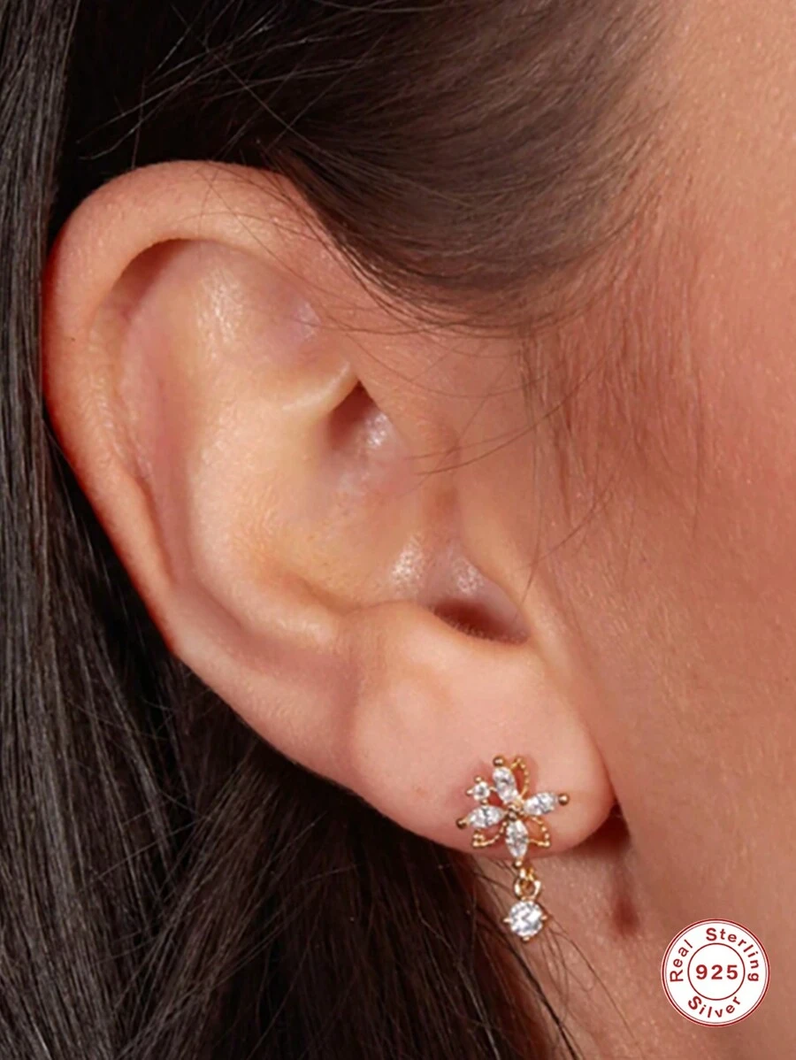 1入組925純銀單排彎曲16g扁頭螺紋耳洞穿刺軟骨耳釘耳環,男女通用 - 金色 - 查看 1