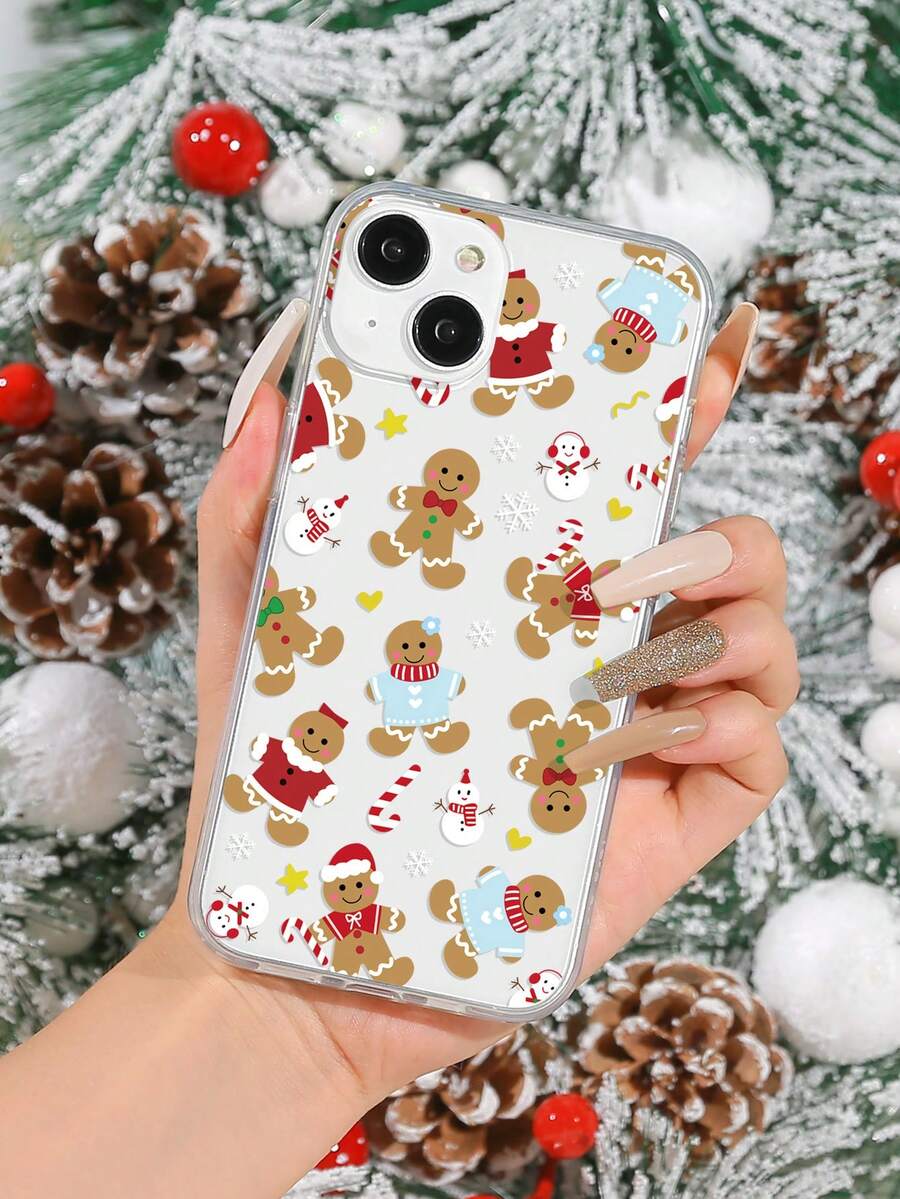 1pc Painted Christmas Gingerbread Man Printed Phone Case Compatible With Iphone - Multicolor - View 1