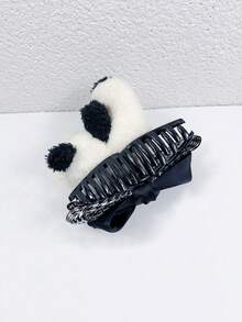 1入女式玫瑰紅色發卡髮夾，帶有蓬鬆細節，可用於包子頭和髮卡造型配飾 - 黑與白 - 查看 2